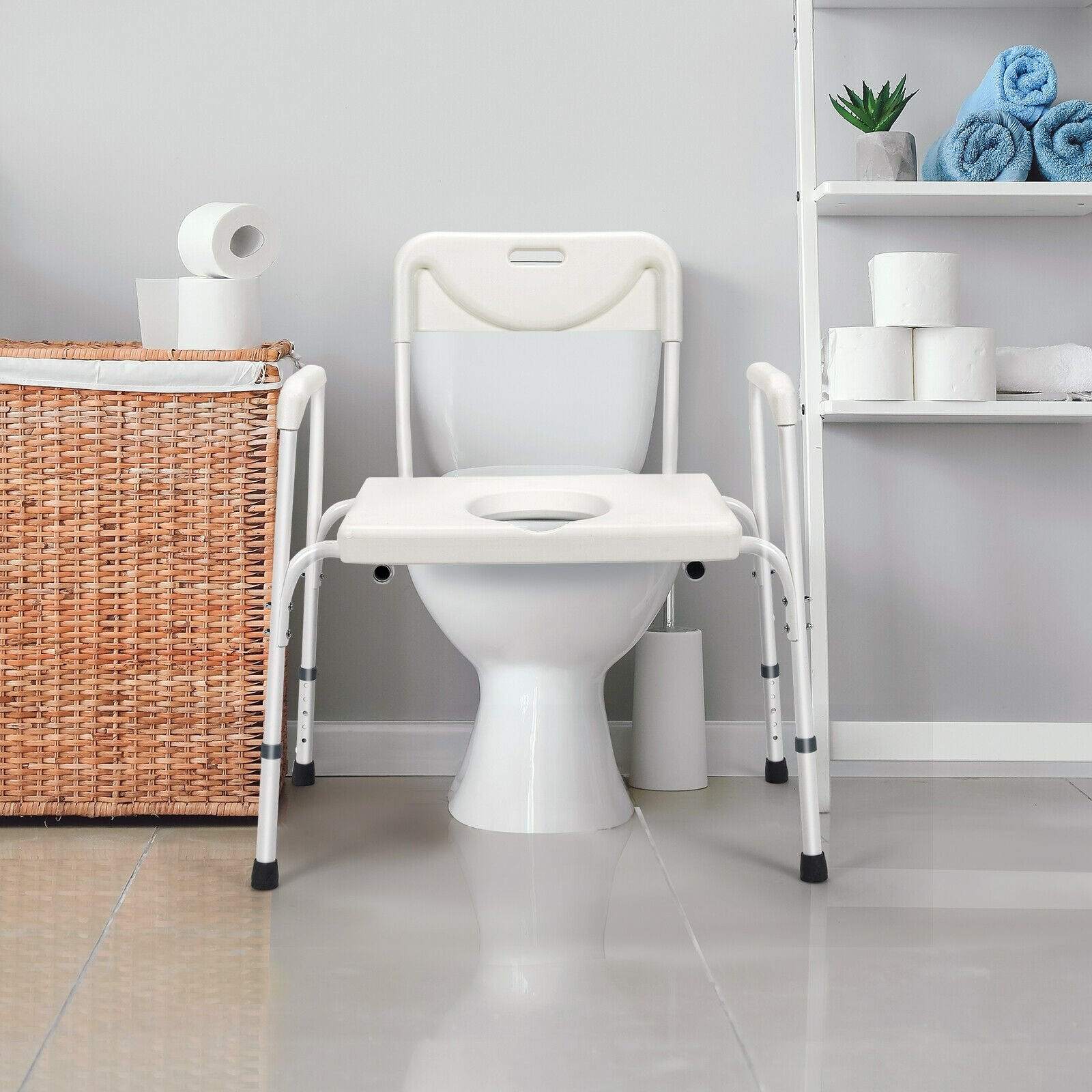 3-in-1 Bedside Commode Portable Toilet with Adjustable Height, White Bath Safety   at Gallery Canada