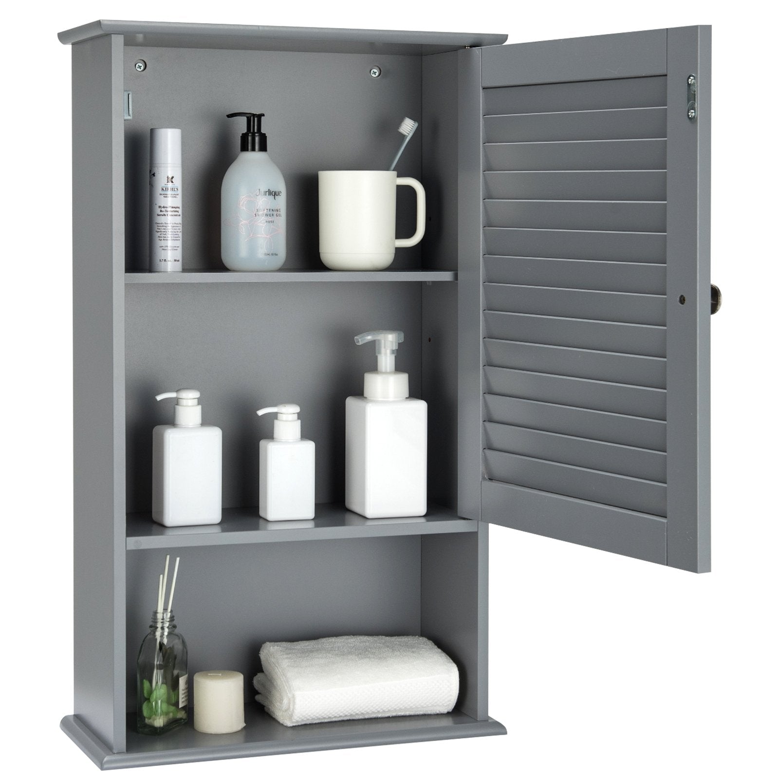 Bathroom Wall Mount Storage Cabinet Single Door with Height Adjustable Shelf, Gray Wall Cabinets   at Gallery Canada