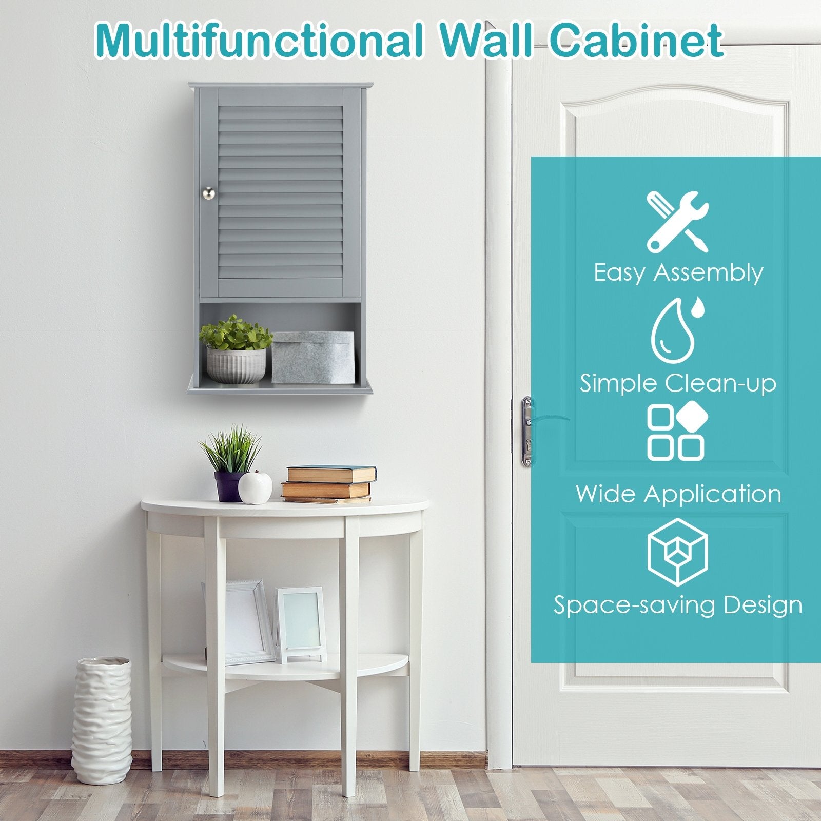 Bathroom Wall Mount Storage Cabinet Single Door with Height Adjustable Shelf, Gray Wall Cabinets   at Gallery Canada