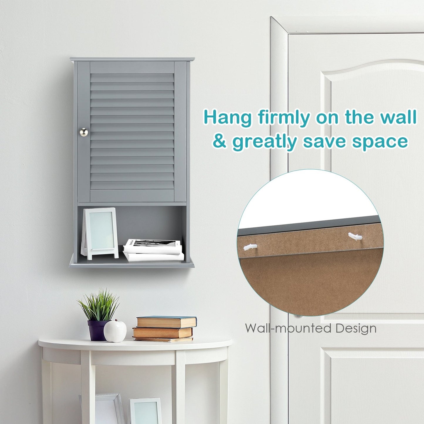 Bathroom Wall Mount Storage Cabinet Single Door with Height Adjustable Shelf, Gray Wall Cabinets   at Gallery Canada