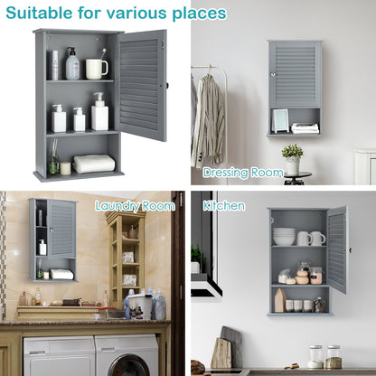 Bathroom Wall Mount Storage Cabinet Single Door with Height Adjustable Shelf, Gray Wall Cabinets   at Gallery Canada