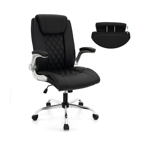 Modern Height Adjustable PU Leather Office Chair with Rocking Function, Black