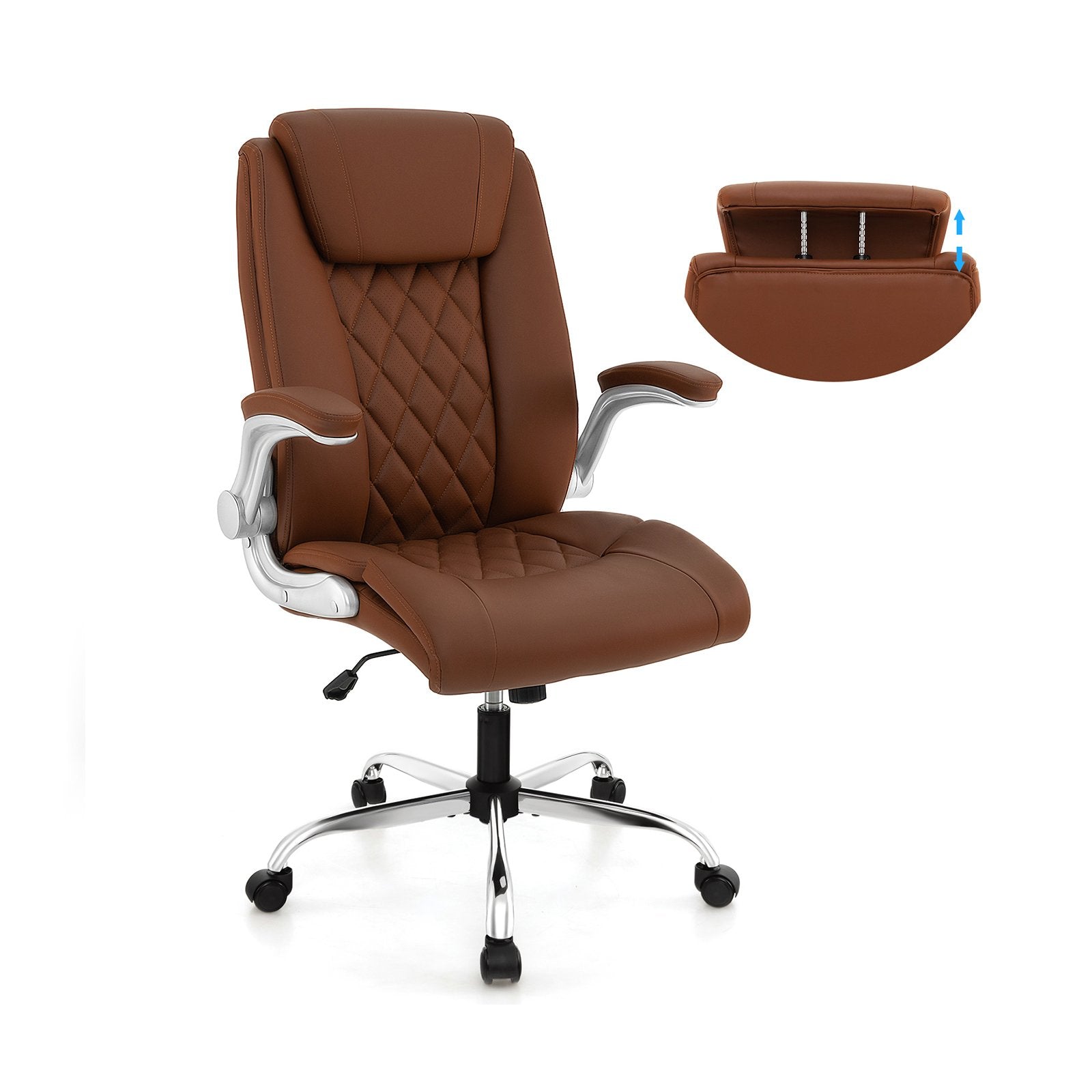 Modern Height Adjustable PU Leather Office Chair with Rocking Function, Brown Executive Chairs   at Gallery Canada