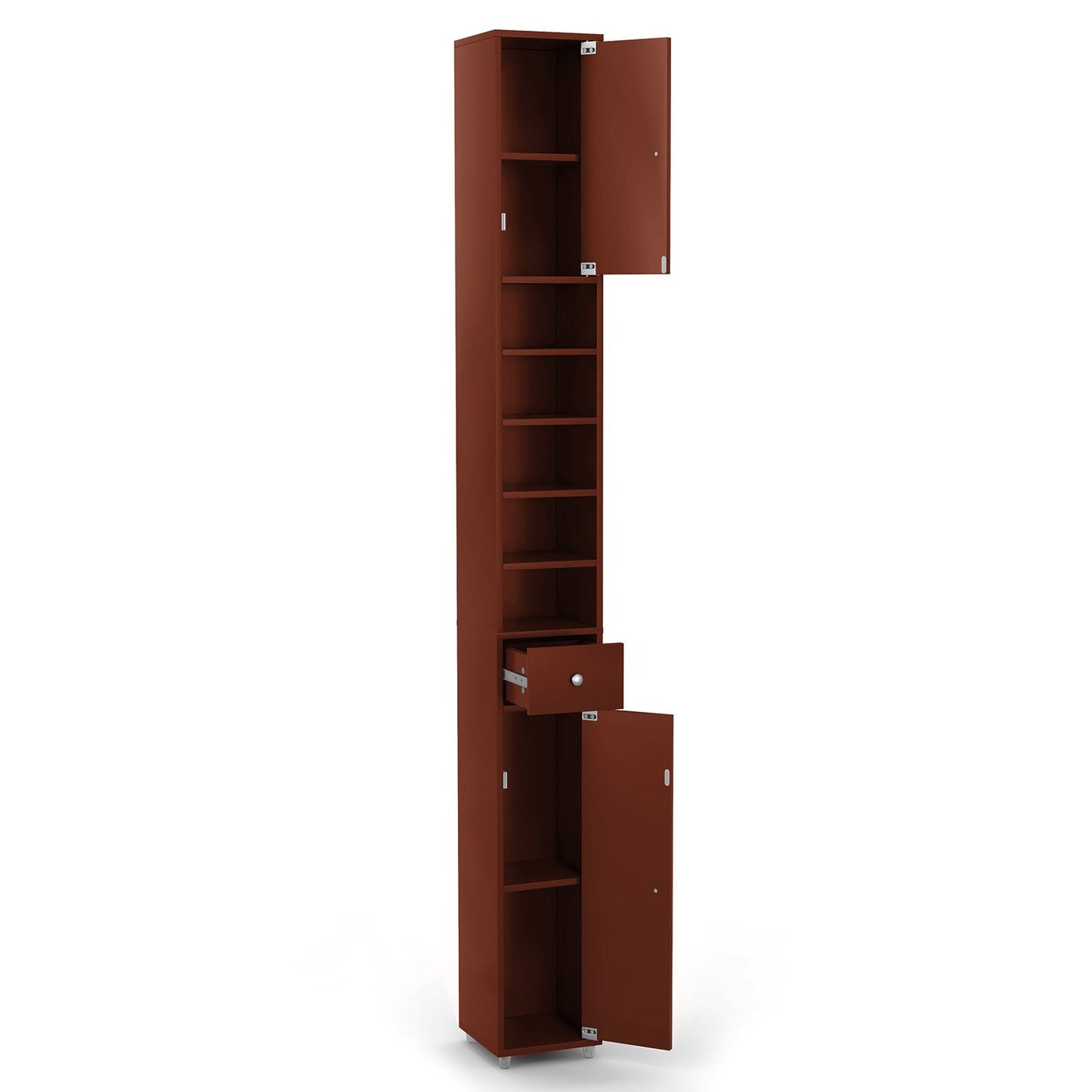 Freestanding Slim Bathroom Cabinet with Drawer and Adjustable Shelves, Brown Floor Cabinets   at Gallery Canada