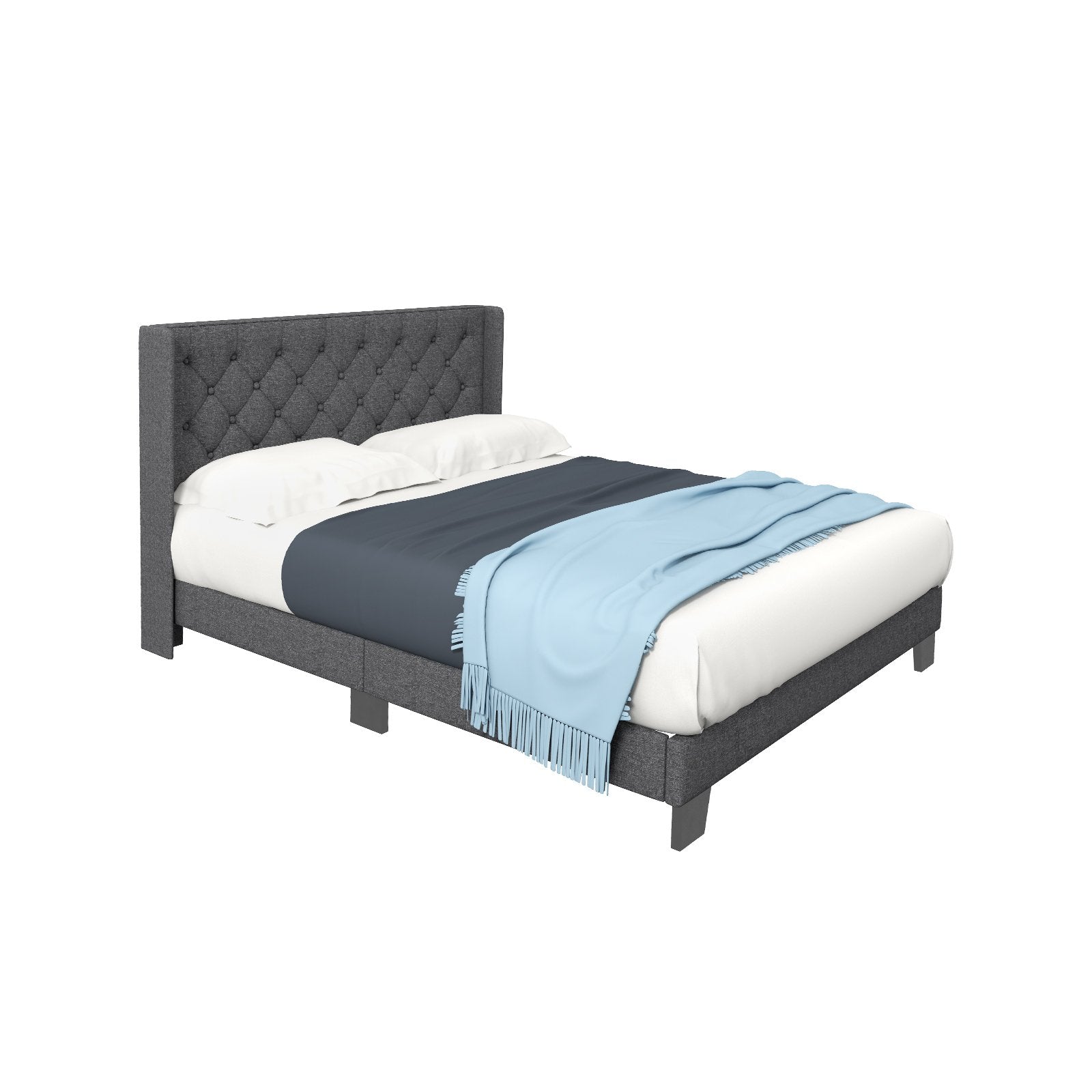 Twin/Full/Queen Size Upholstered Platform Bed with Button Tufted Headboard-Queen Size, Gray Simple Bed Frame   at Gallery Canada