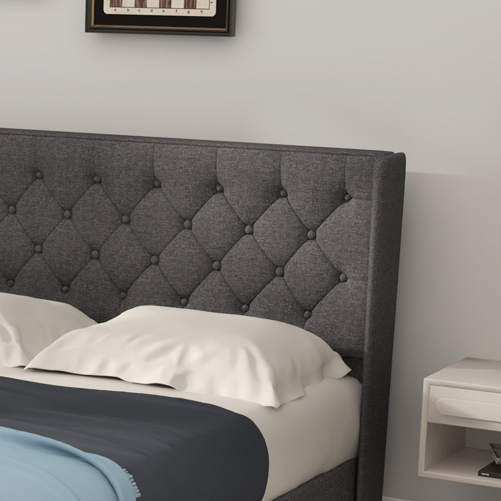 Twin/Full/Queen Size Upholstered Platform Bed with Button Tufted Headboard-Queen Size, Gray Simple Bed Frame   at Gallery Canada