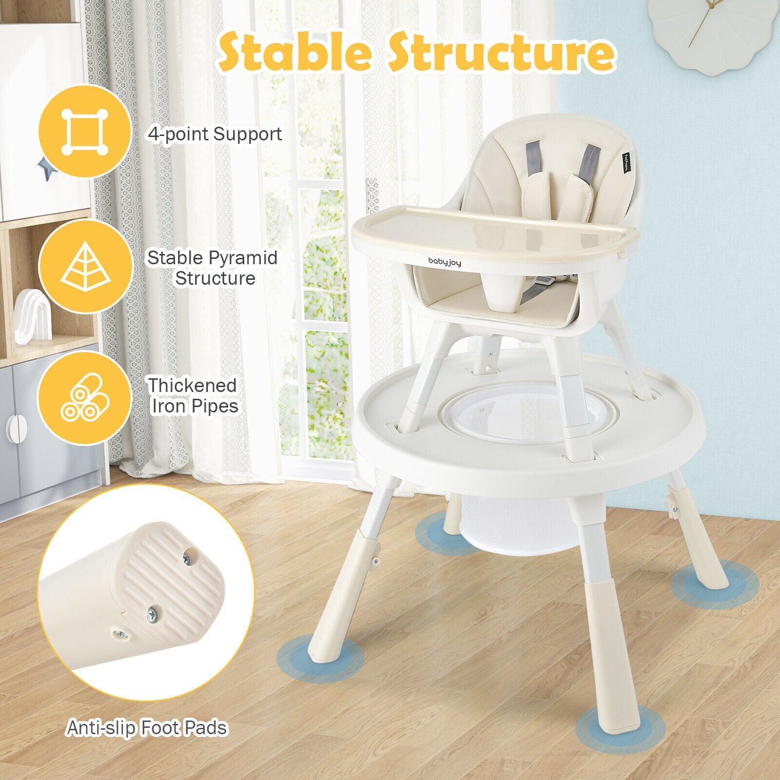 6-in-1 Baby High Chair Infant Activity Center with Height Adjustment, Beige High Chairs   at Gallery Canada
