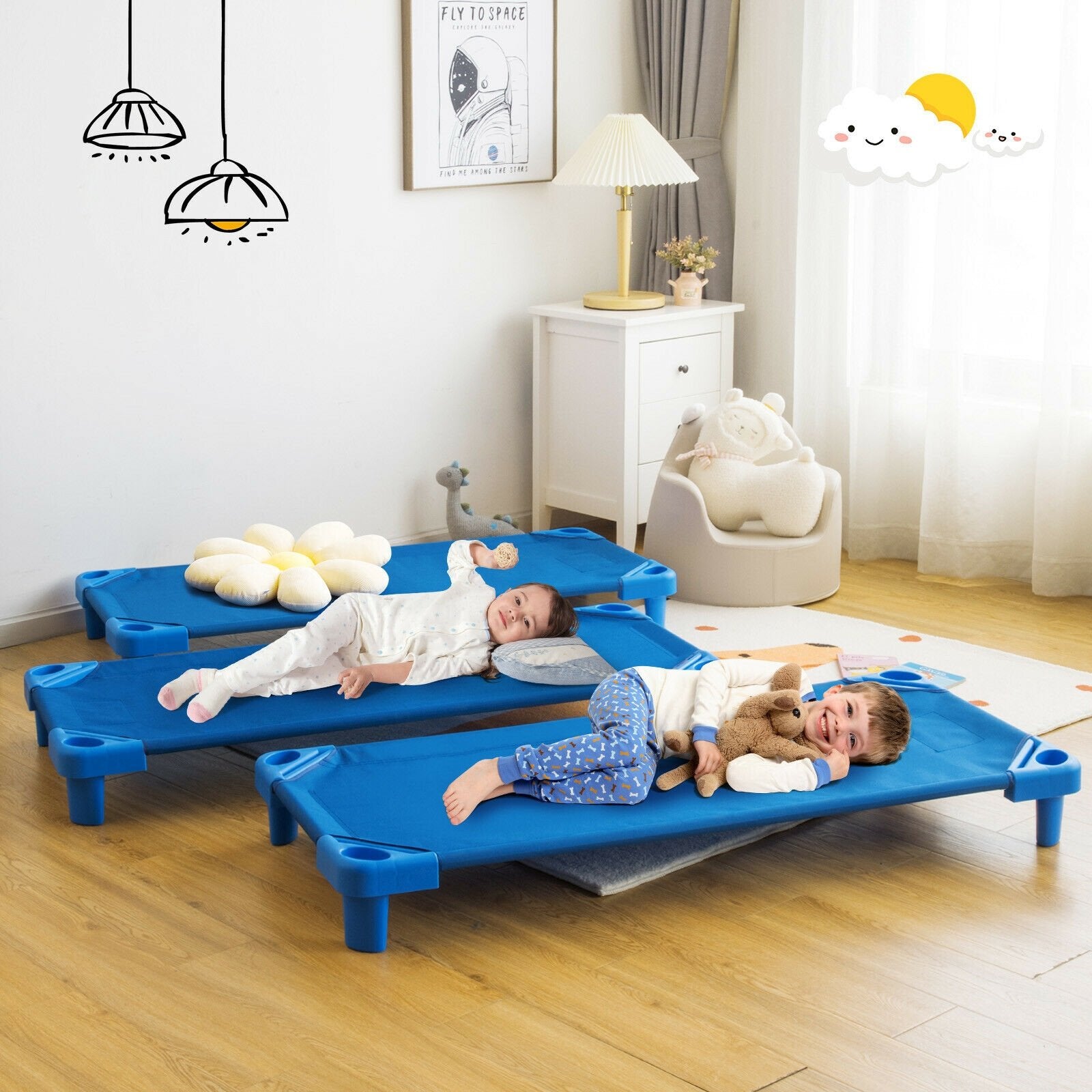 52 Inch x 23 Inch Pack of 6 Kids Stackable Daycare Rest Mat, Blue Toddler Beds   at Gallery Canada