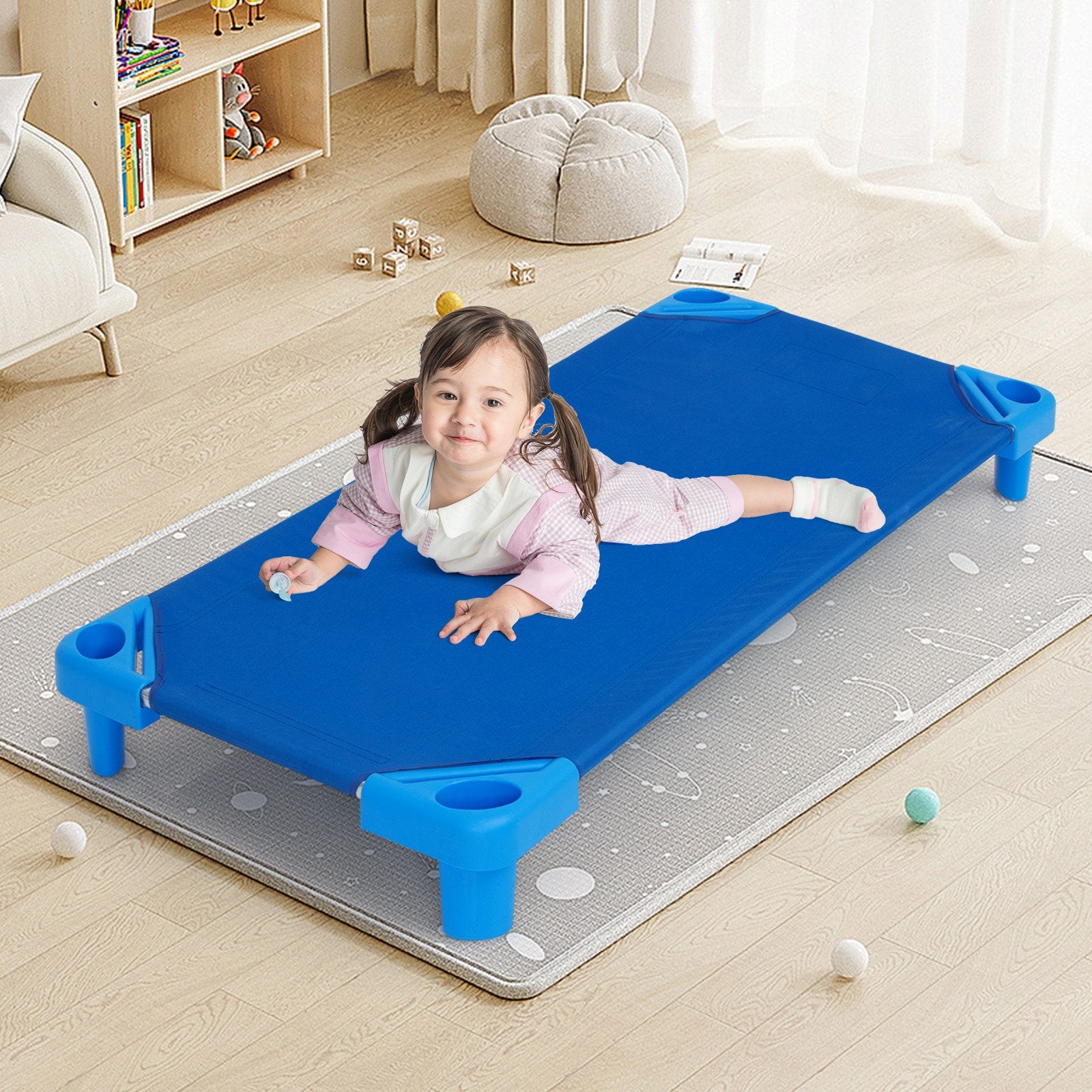 52 Inch x 23 Inch Pack of 6 Kids Stackable Daycare Rest Mat, Blue Toddler Beds   at Gallery Canada