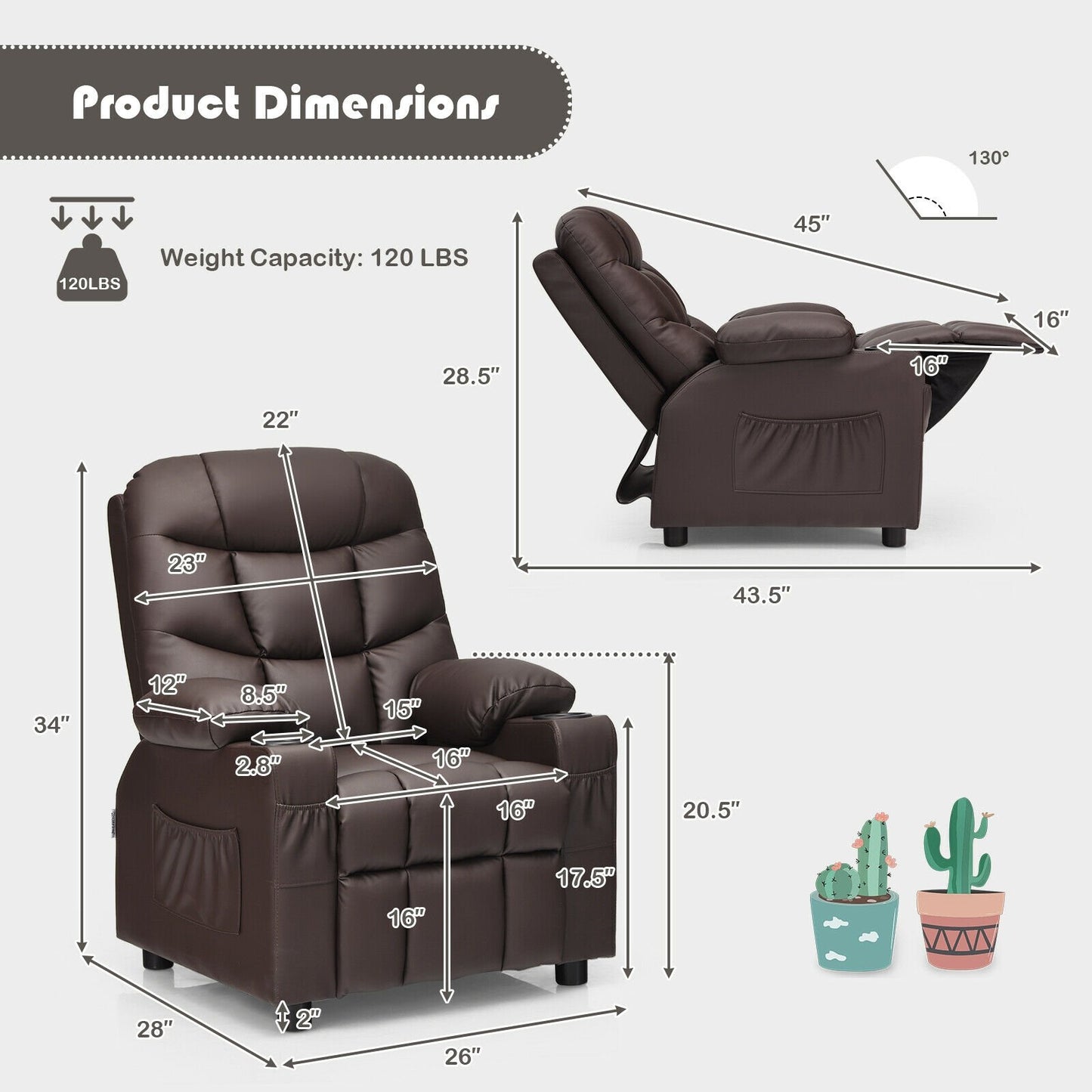 Kids Recliner Chair with Cup Holder and Footrest for Children, Brown Kids Chairs & Seating   at Gallery Canada