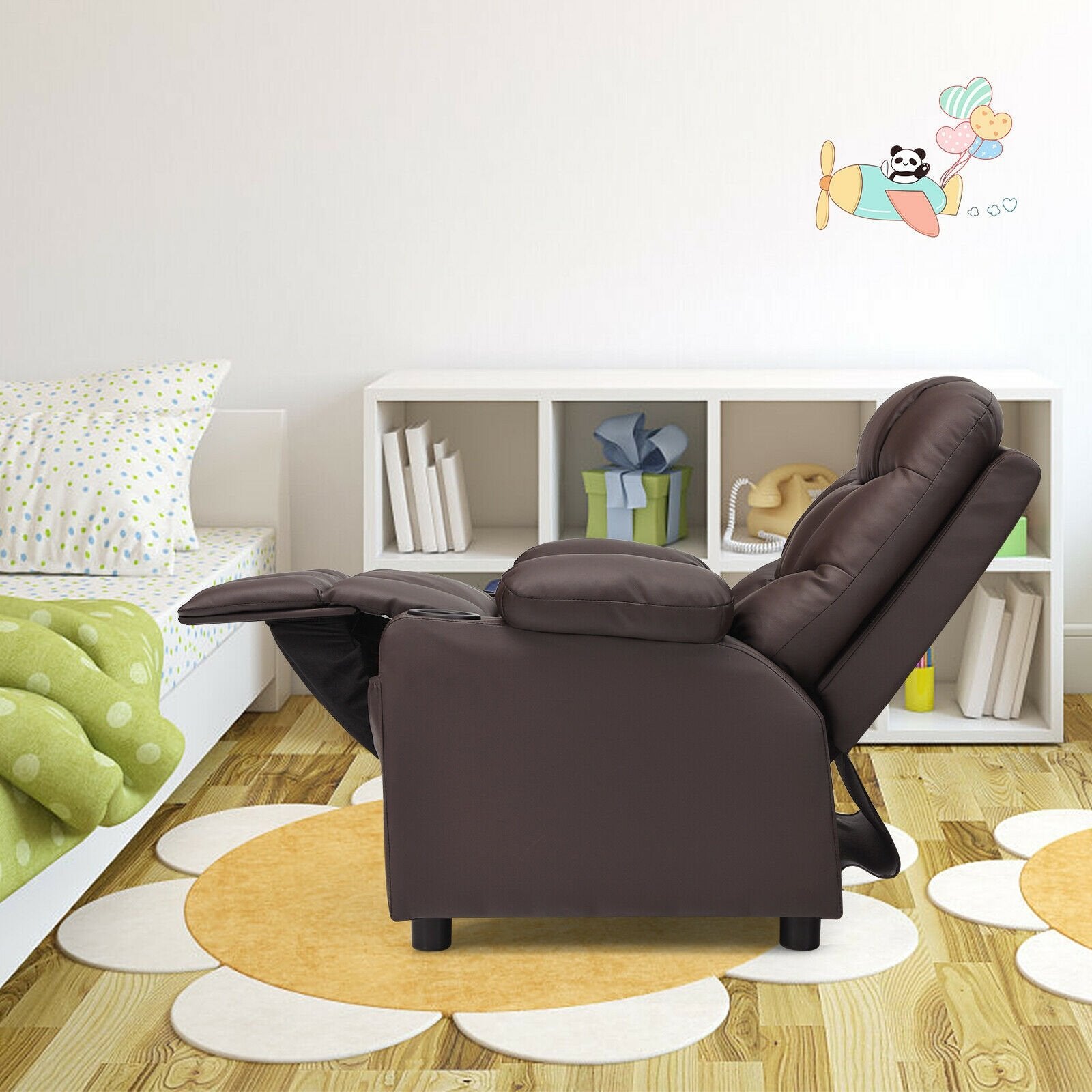 Kids Recliner Chair with Cup Holder and Footrest for Children, Brown Kids Chairs & Seating   at Gallery Canada