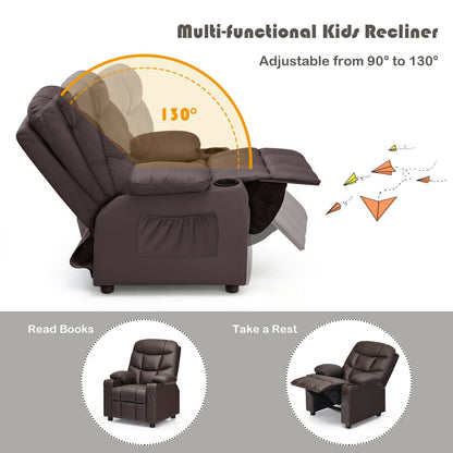 Kids Recliner Chair with Cup Holder and Footrest for Children, Brown Kids Chairs & Seating   at Gallery Canada