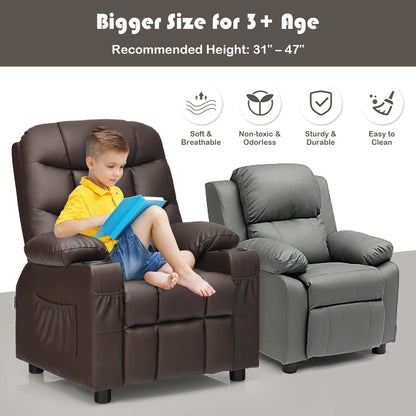 Kids Recliner Chair with Cup Holder and Footrest for Children, Brown Kids Chairs & Seating   at Gallery Canada