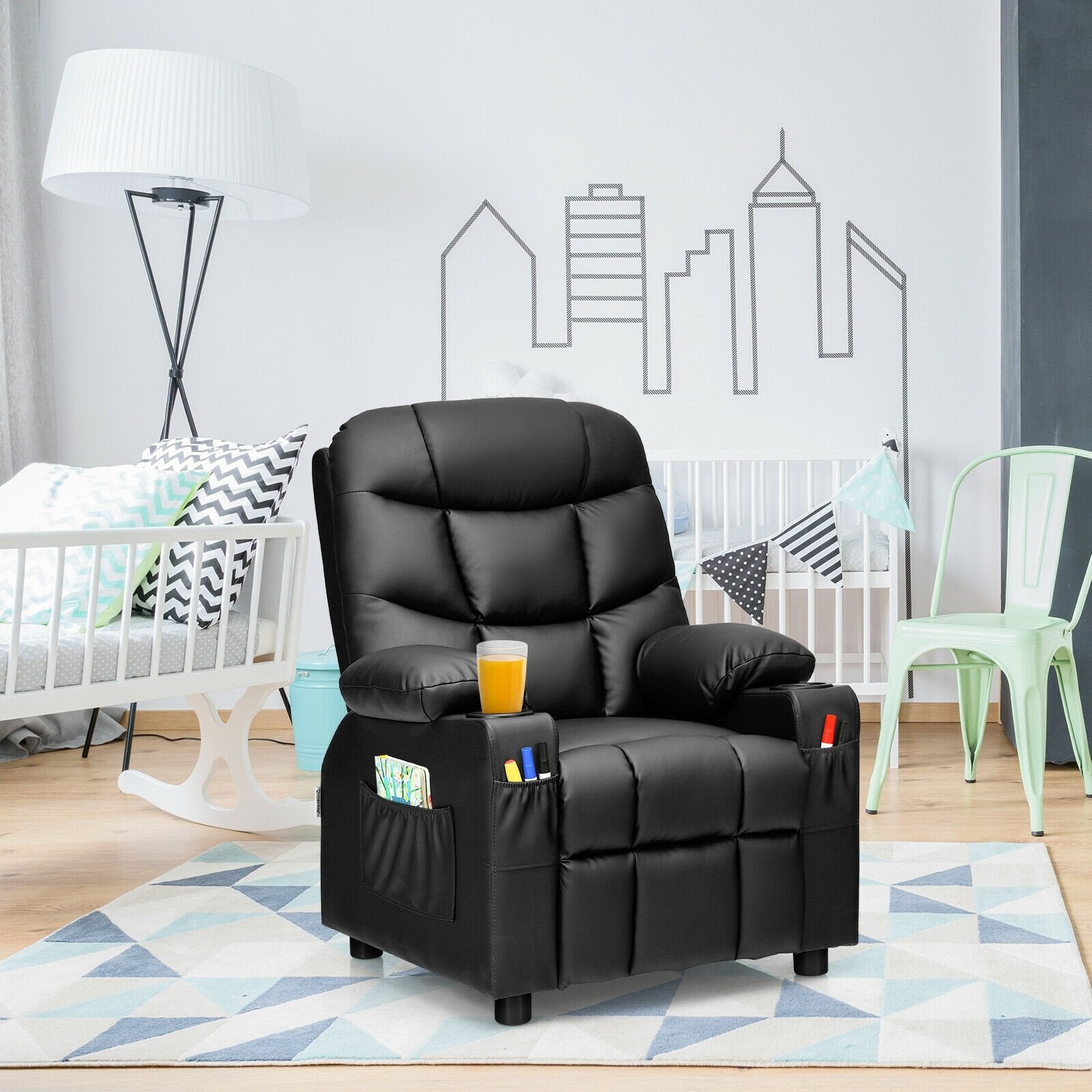 Kids Recliner Chair with Cup Holder and Footrest for Children, Black Kids Chairs & Seating   at Gallery Canada