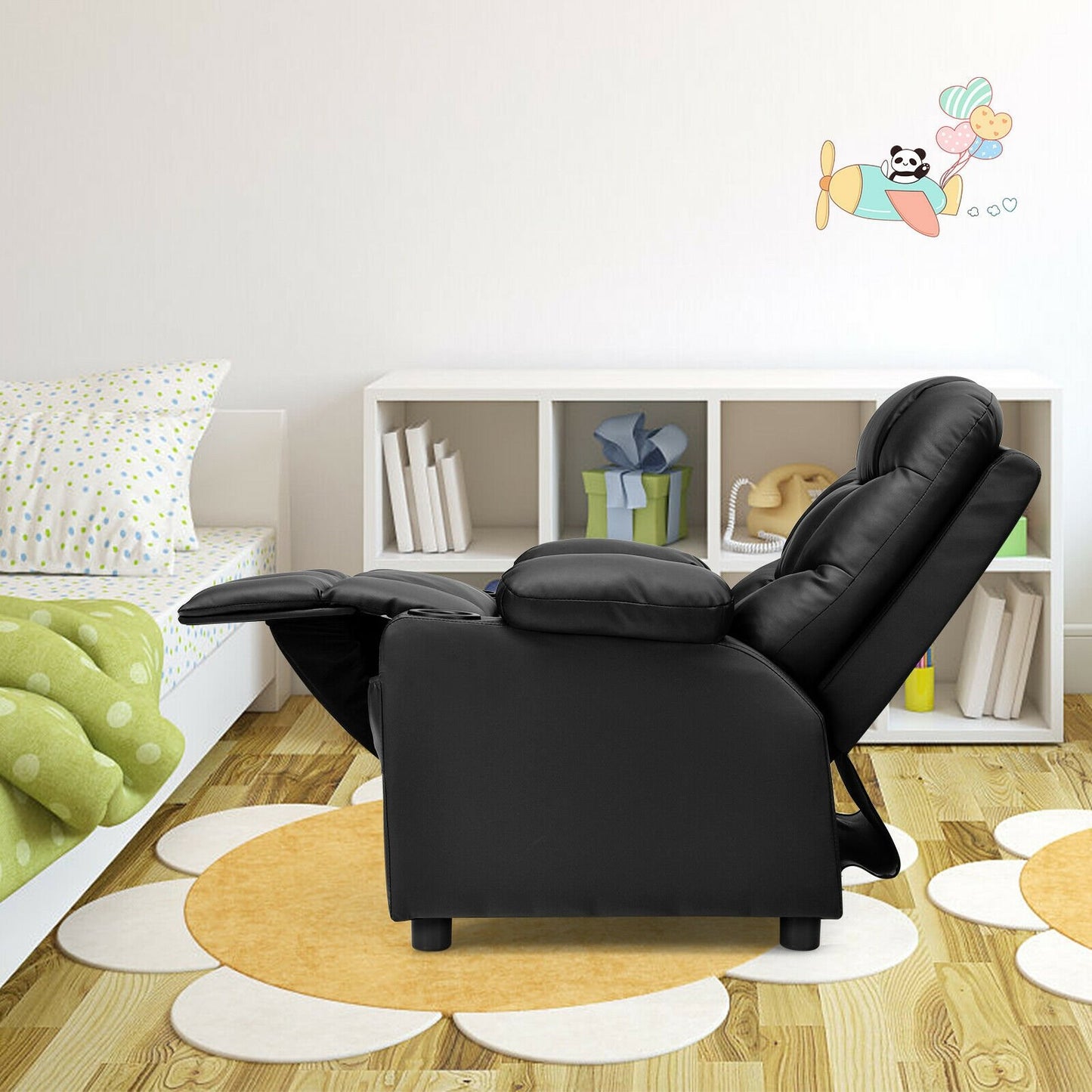 Kids Recliner Chair with Cup Holder and Footrest for Children, Black Kids Chairs & Seating   at Gallery Canada