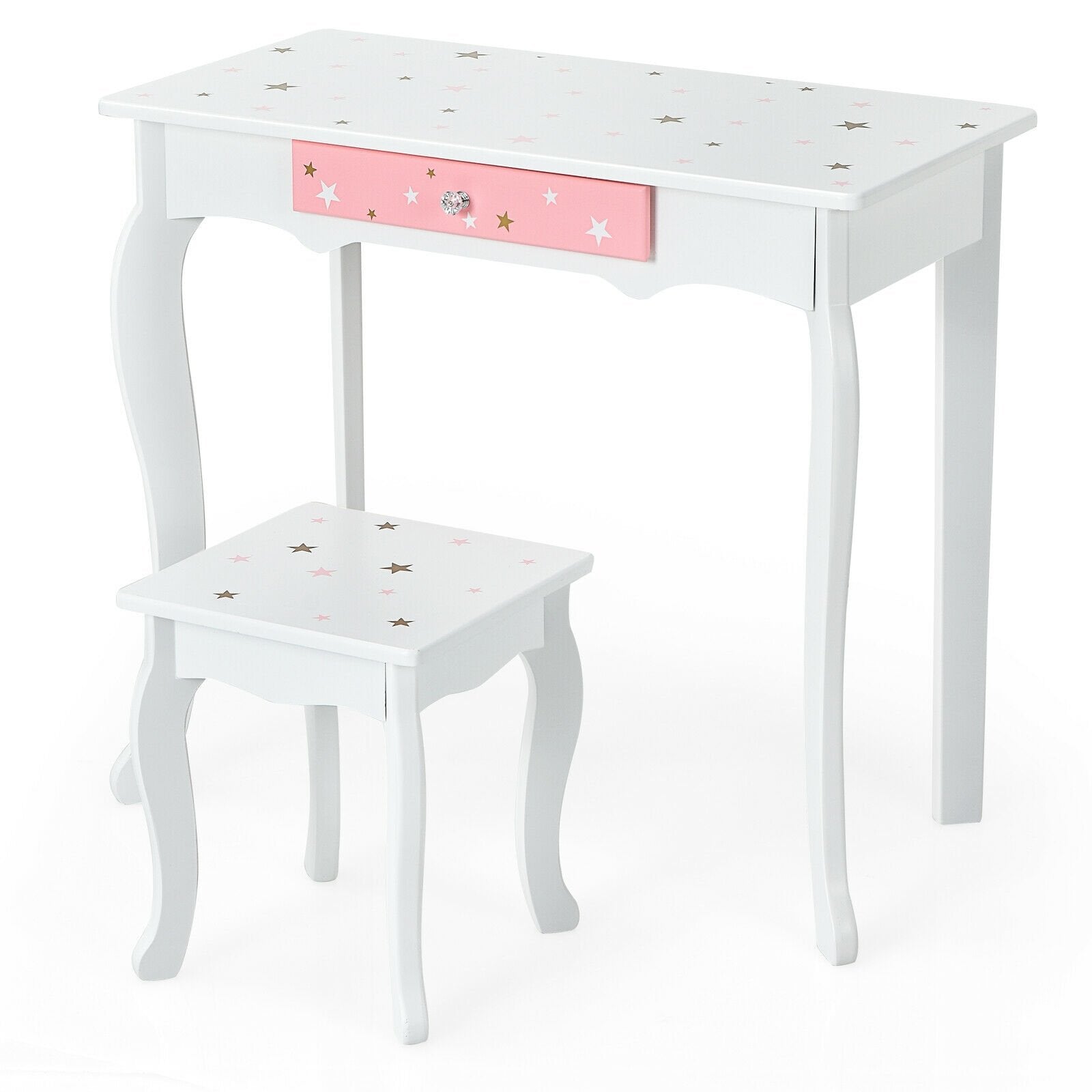 Kids Princess Vanity Table and Stool Set with Tri-folding Mirror and Drawer, White Kids Vanities   at Gallery Canada