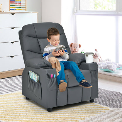 Kids Recliner Chair with Cup Holder and Footrest for Children, Gray - Gallery Canada