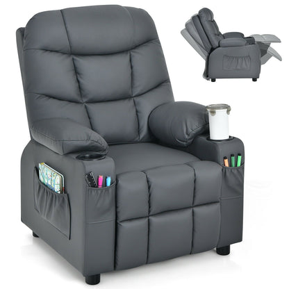 Kids Recliner Chair with Cup Holder and Footrest for Children, Gray - Gallery Canada