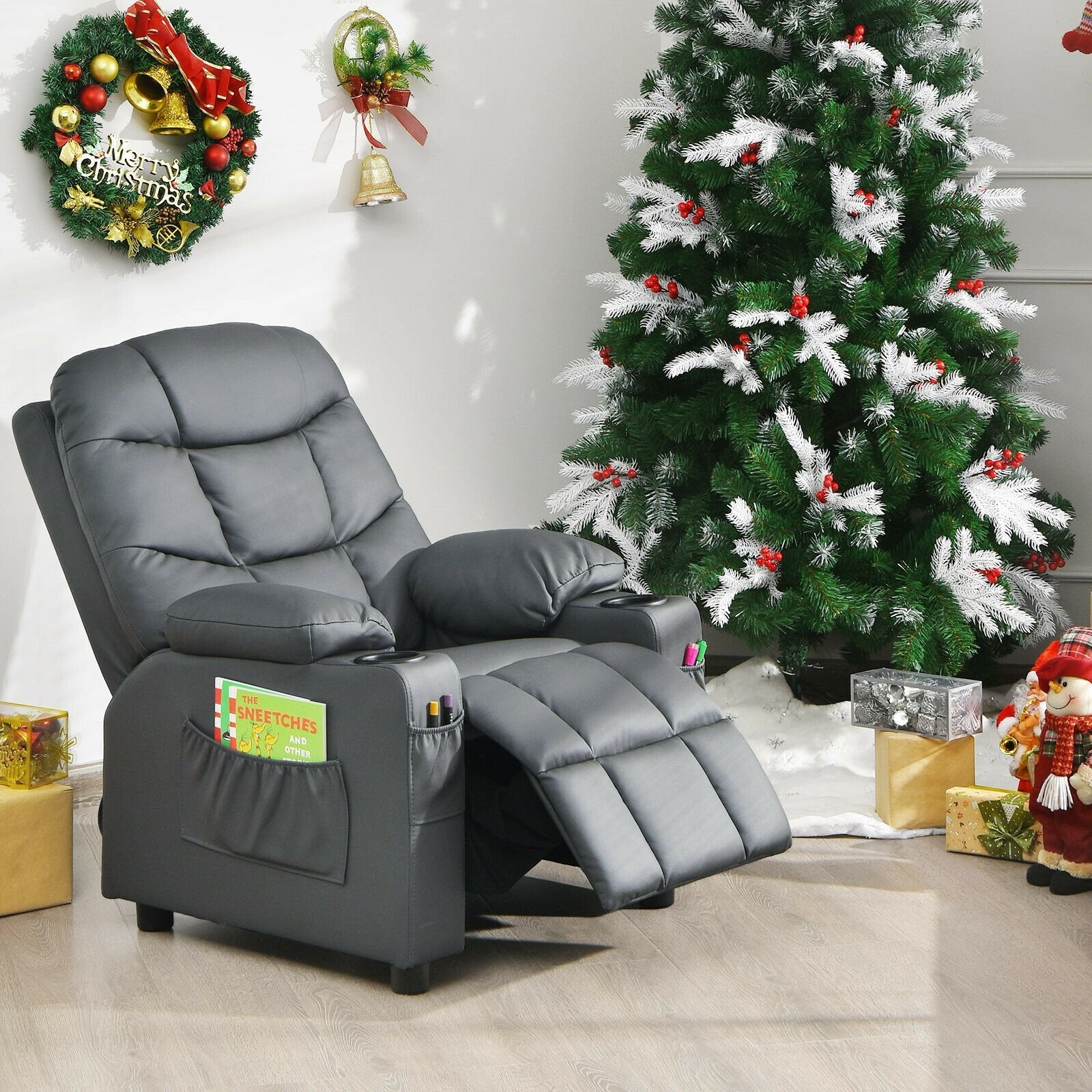 Kids Recliner Chair with Cup Holder and Footrest for Children, Gray Kids Chairs & Seating   at Gallery Canada