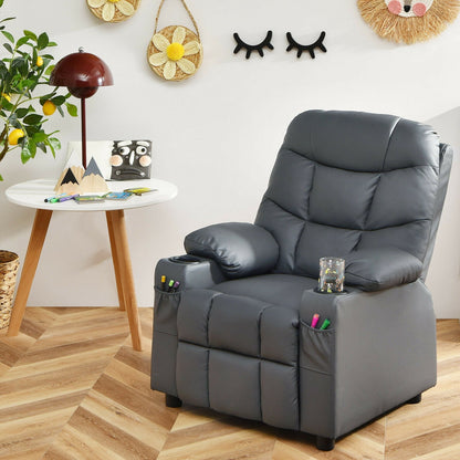 Kids Recliner Chair with Cup Holder and Footrest for Children, Gray - Gallery Canada