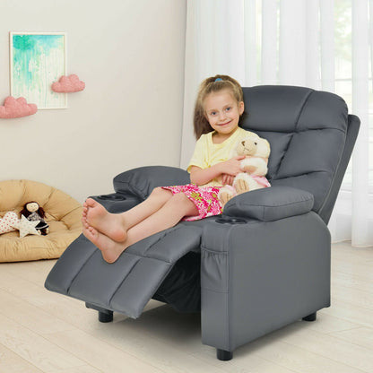 Kids Recliner Chair with Cup Holder and Footrest for Children, Gray - Gallery Canada