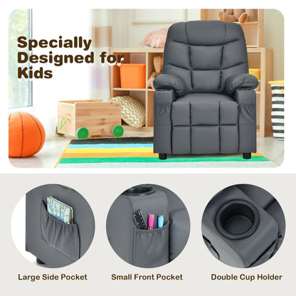 Kids Recliner Chair with Cup Holder and Footrest for Children, Gray - Gallery Canada