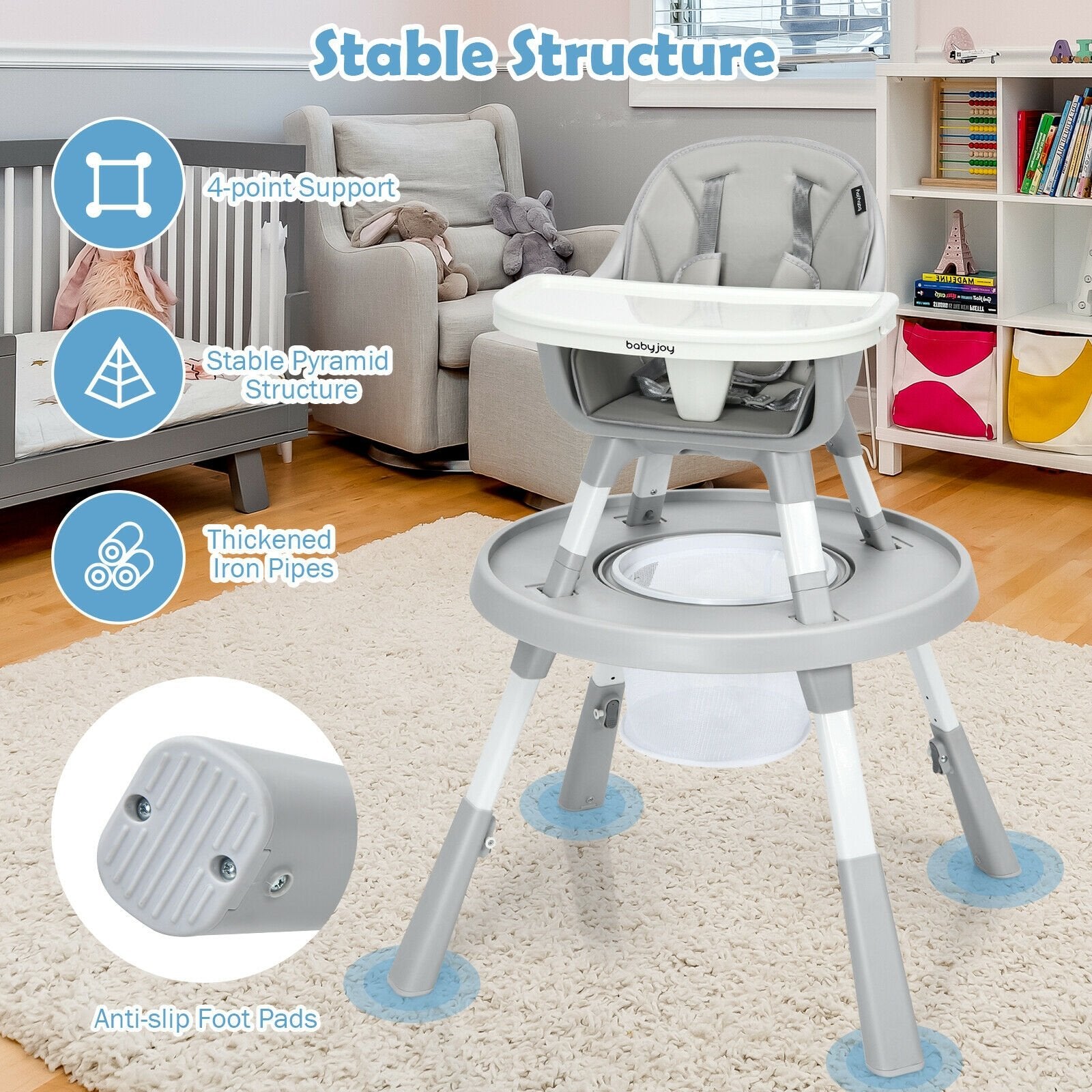 6-in-1 Baby High Chair Infant Activity Center with Height Adjustment, Gray High Chairs   at Gallery Canada