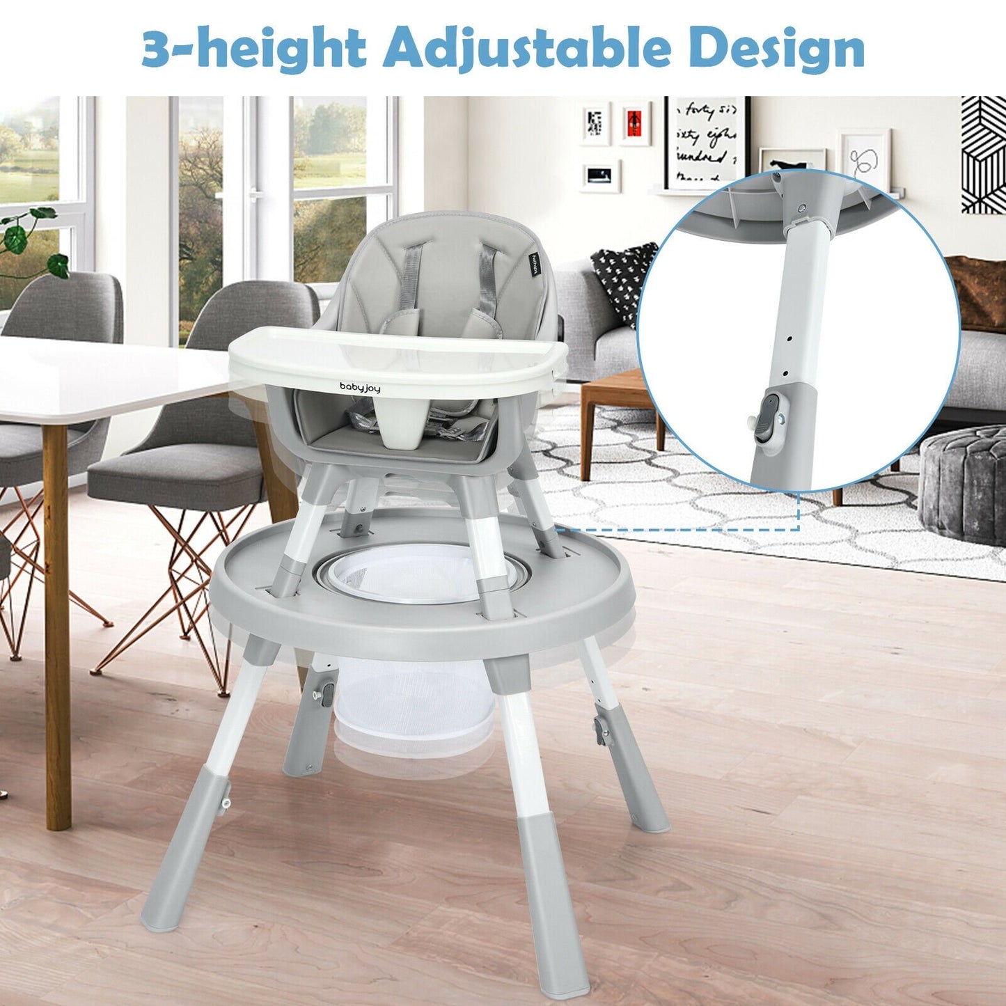 6-in-1 Baby High Chair Infant Activity Center with Height Adjustment, Gray - Gallery Canada