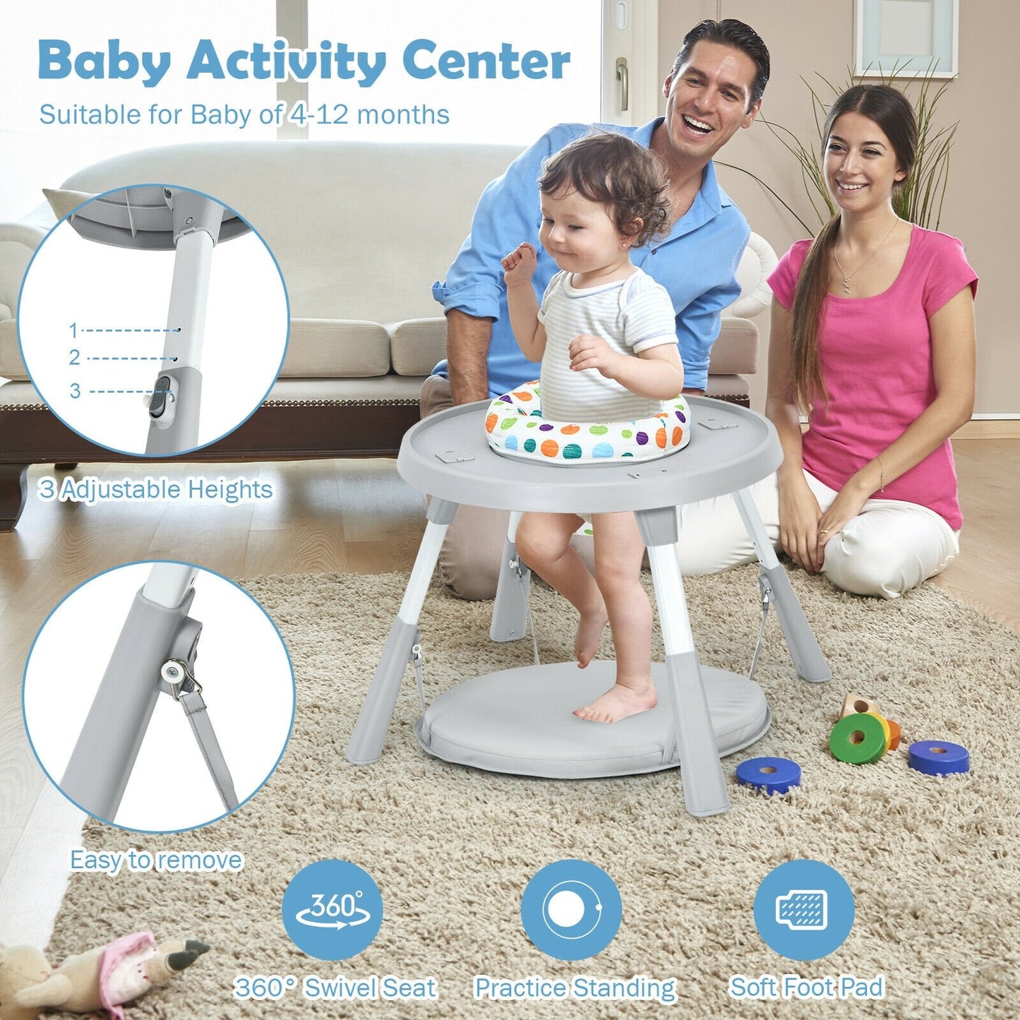 6-in-1 Baby High Chair Infant Activity Center with Height Adjustment, Gray - Gallery Canada