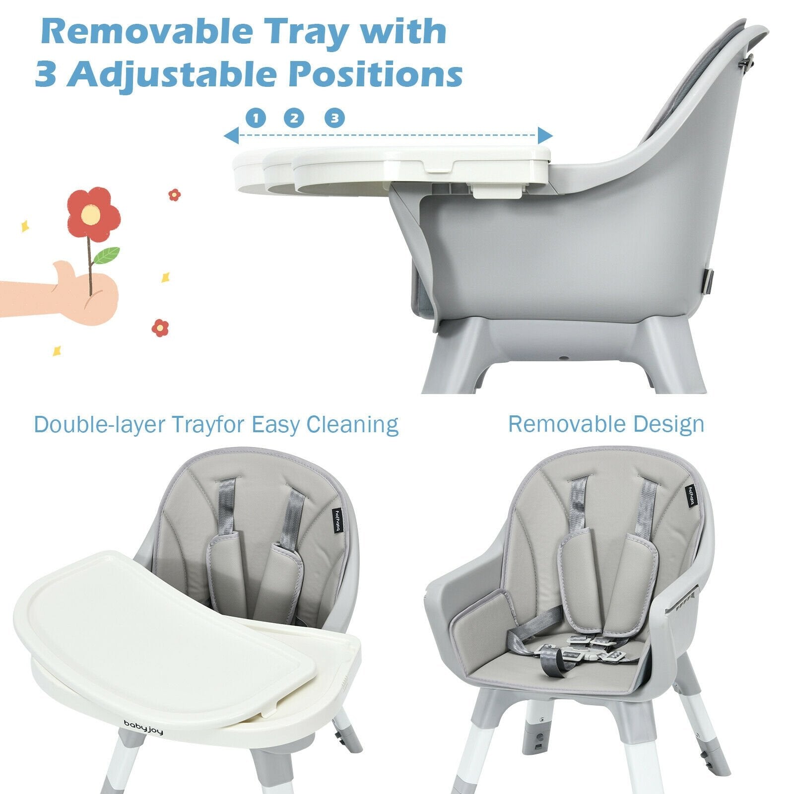 6-in-1 Baby High Chair Infant Activity Center with Height Adjustment, Gray High Chairs   at Gallery Canada