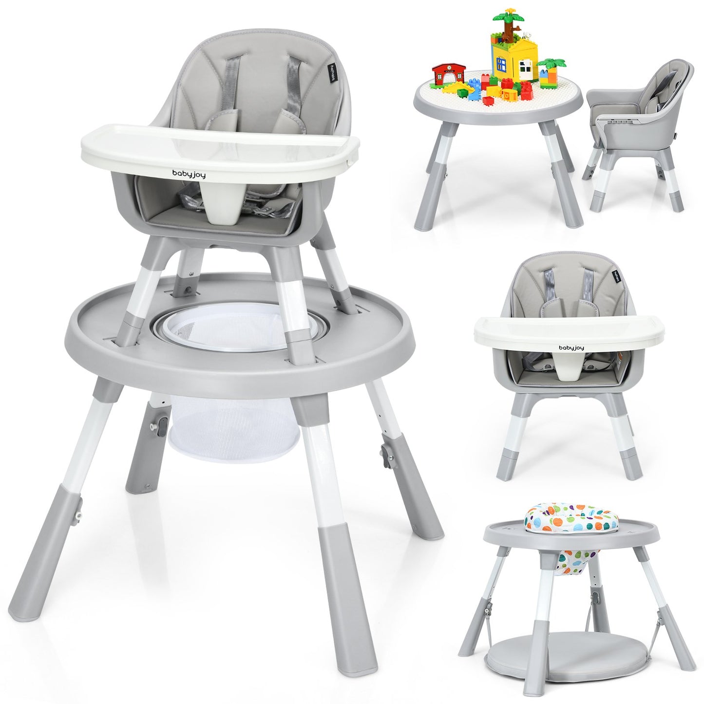 6-in-1 Baby High Chair Infant Activity Center with Height Adjustment, Gray - Gallery Canada