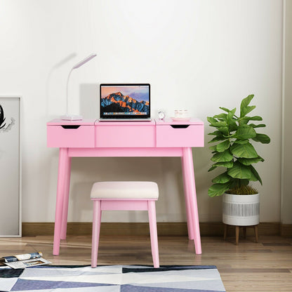 Makeup Vanity Table Set with Flip Top Mirror and 2 Drawers, Pink Makeup Vanities   at Gallery Canada