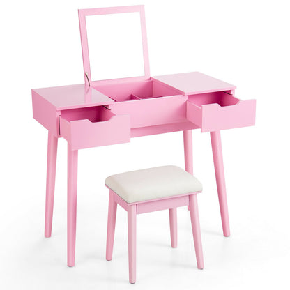 Makeup Vanity Table Set with Flip Top Mirror and 2 Drawers, Pink Makeup Vanities   at Gallery Canada