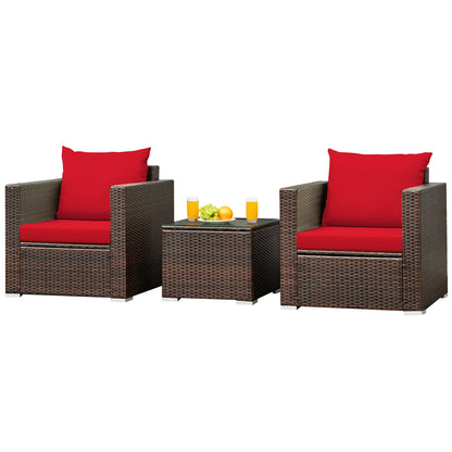 3 Pcs Patio Conversation Rattan Furniture Set with Cushion, Red Patio Conversation Sets   at Gallery Canada