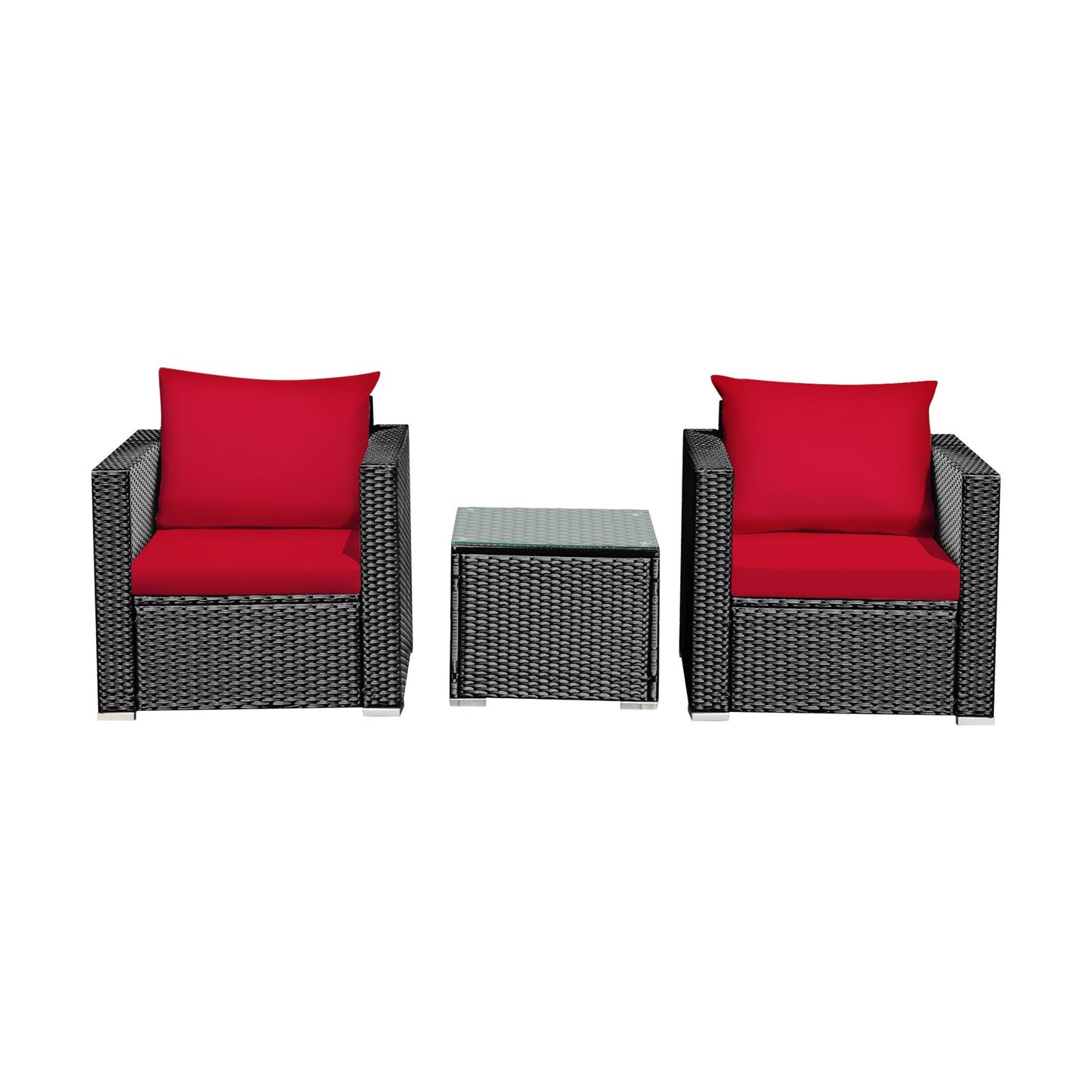 3 Pcs Patio Conversation Rattan Furniture Set with Cushion, Red Patio Conversation Sets Red  at Gallery Canada