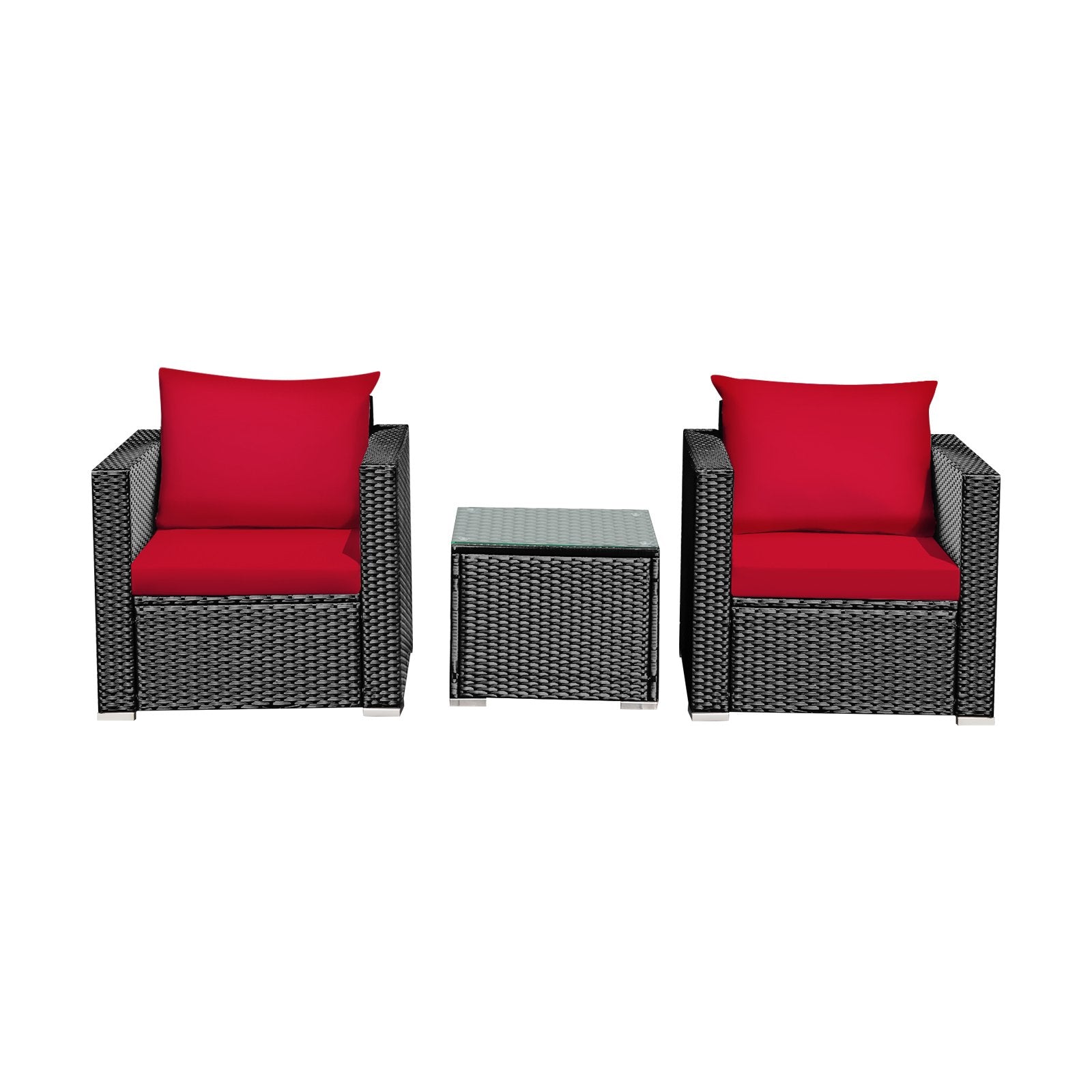 3 Pcs Patio Conversation Rattan Furniture Set with Cushion, Red Patio Conversation Sets Red  at Gallery Canada