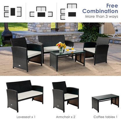 4Pcs Patio Rattan Cushioned Furniture Set, White Patio Conversation Sets   at Gallery Canada