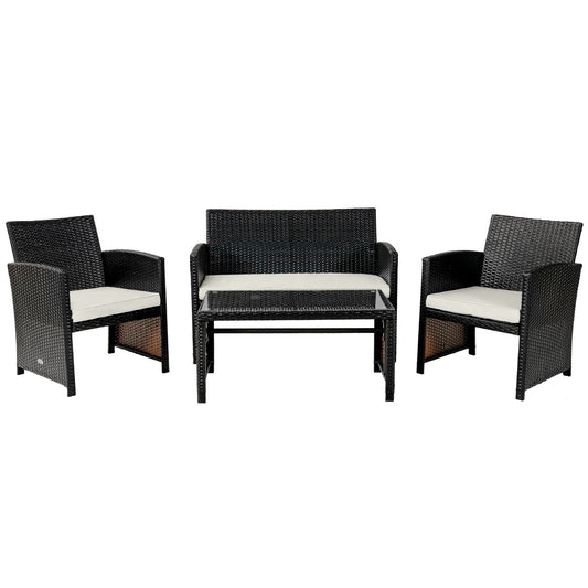 4Pcs Patio Rattan Cushioned Furniture Set, White Patio Conversation Sets   at Gallery Canada