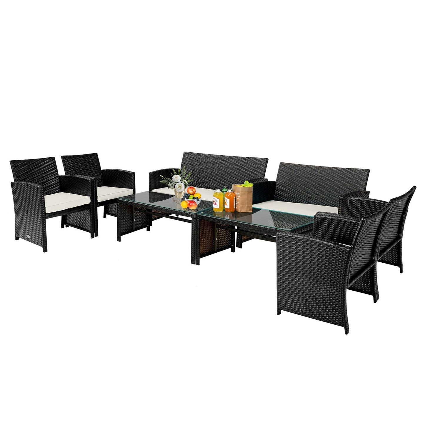 4Pcs Patio Rattan Cushioned Furniture Set, White Patio Conversation Sets   at Gallery Canada