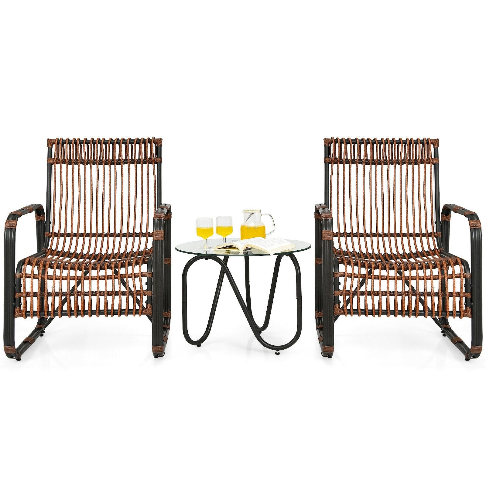 3 Pieces Patio Rattan Conversational Furniture Set, Brown - Gallery Canada