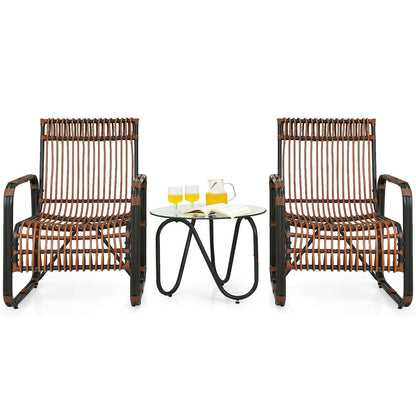 3 Pieces Patio Rattan Conversational Furniture Set, Brown Patio Conversation Sets   at Gallery Canada