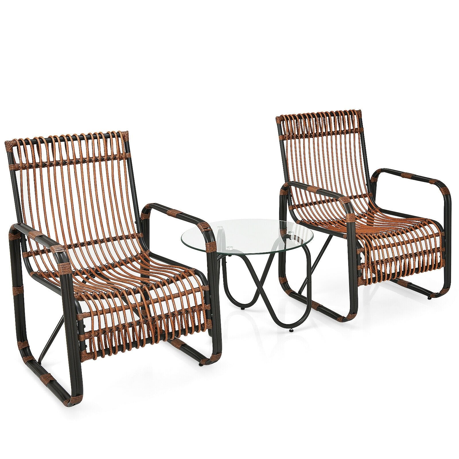 3 Pieces Patio Rattan Conversational Furniture Set, Brown Patio Conversation Sets   at Gallery Canada