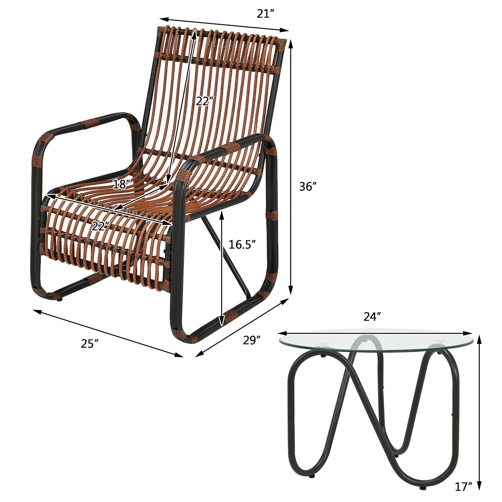 3 Pieces Patio Rattan Conversational Furniture Set, Brown - Gallery Canada