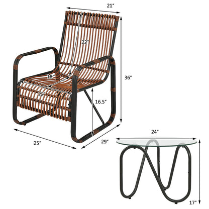 3 Pieces Patio Rattan Conversational Furniture Set, Brown - Gallery Canada