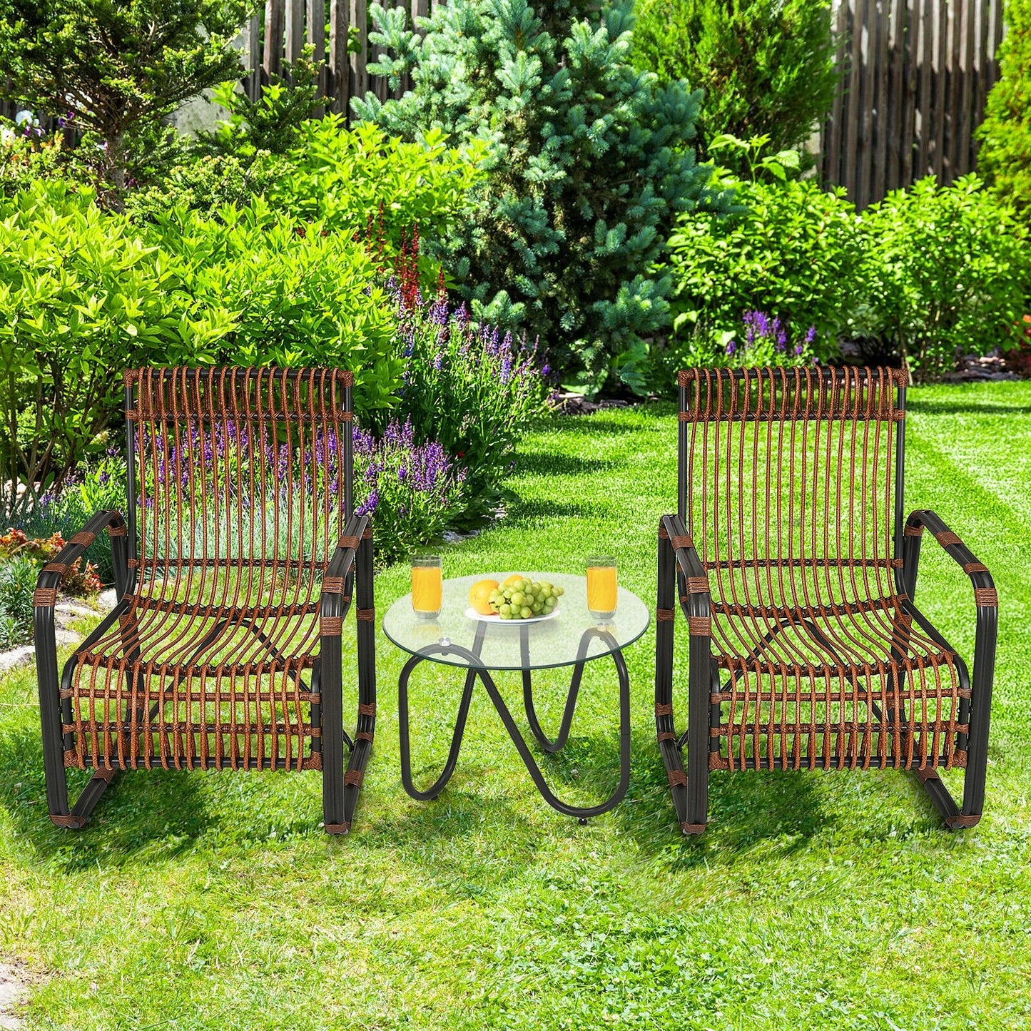 3 Pieces Patio Rattan Conversational Furniture Set, Brown - Gallery Canada