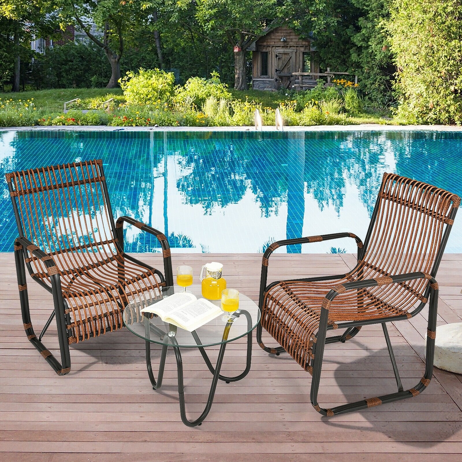 3 Pieces Patio Rattan Conversational Furniture Set, Brown Patio Conversation Sets   at Gallery Canada