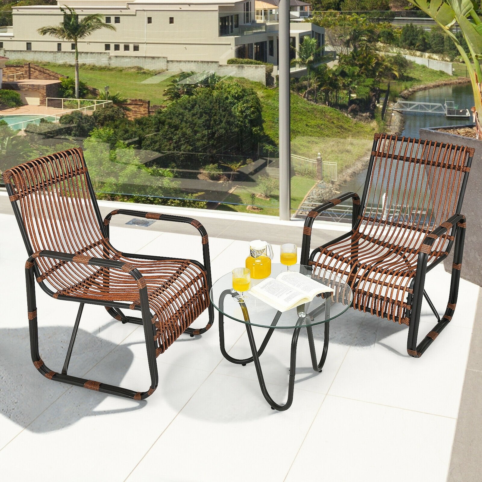 3 Pieces Patio Rattan Conversational Furniture Set, Brown Patio Conversation Sets   at Gallery Canada