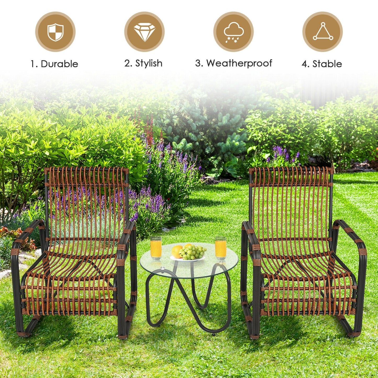 3 Pieces Patio Rattan Conversational Furniture Set, Brown Patio Conversation Sets   at Gallery Canada