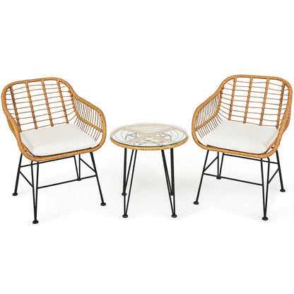 3 Pieces Rattan Furniture Set with Cushioned Chair Table, White Patio Conversation Sets   at Gallery Canada