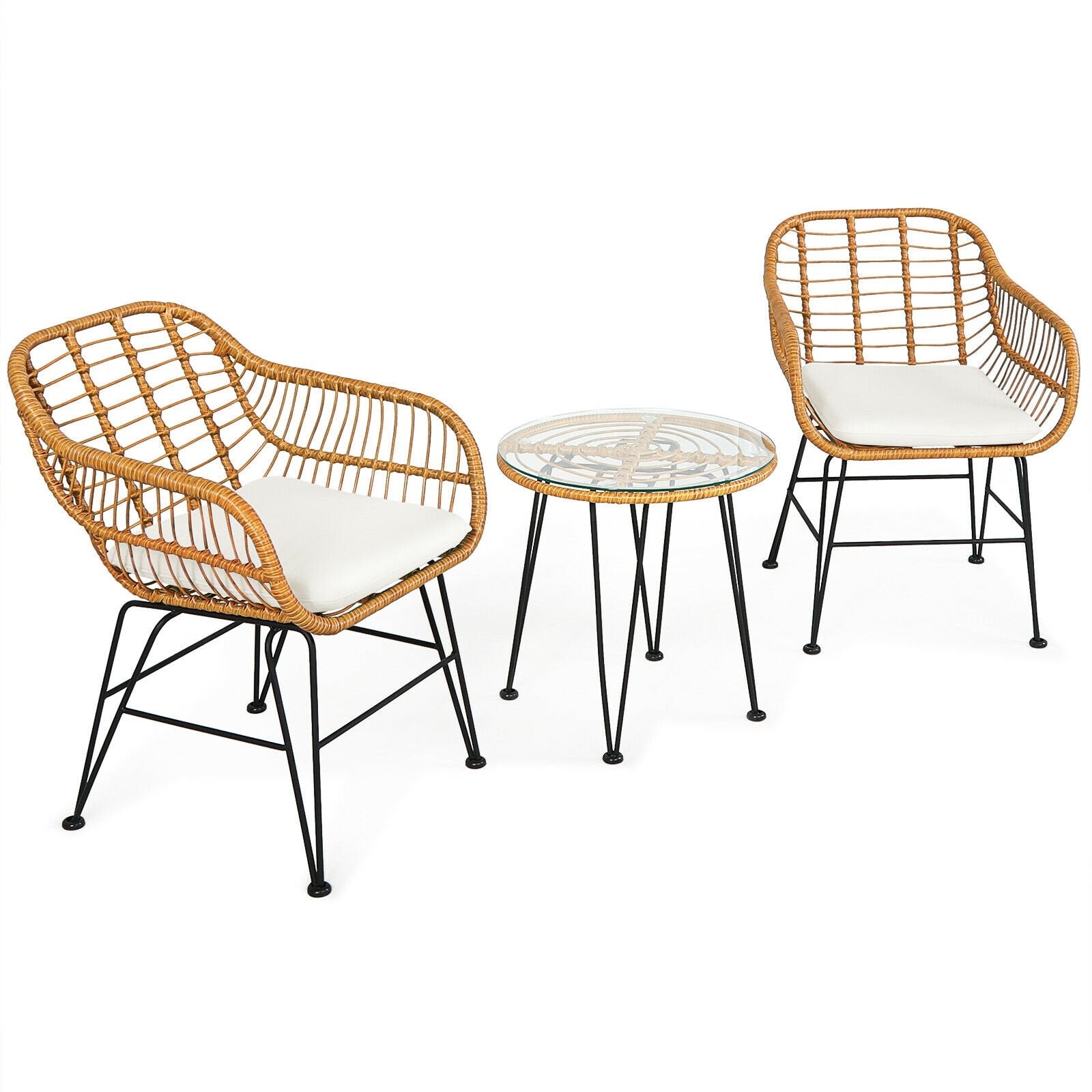 3 Pieces Rattan Furniture Set with Cushioned Chair Table, White Patio Conversation Sets   at Gallery Canada